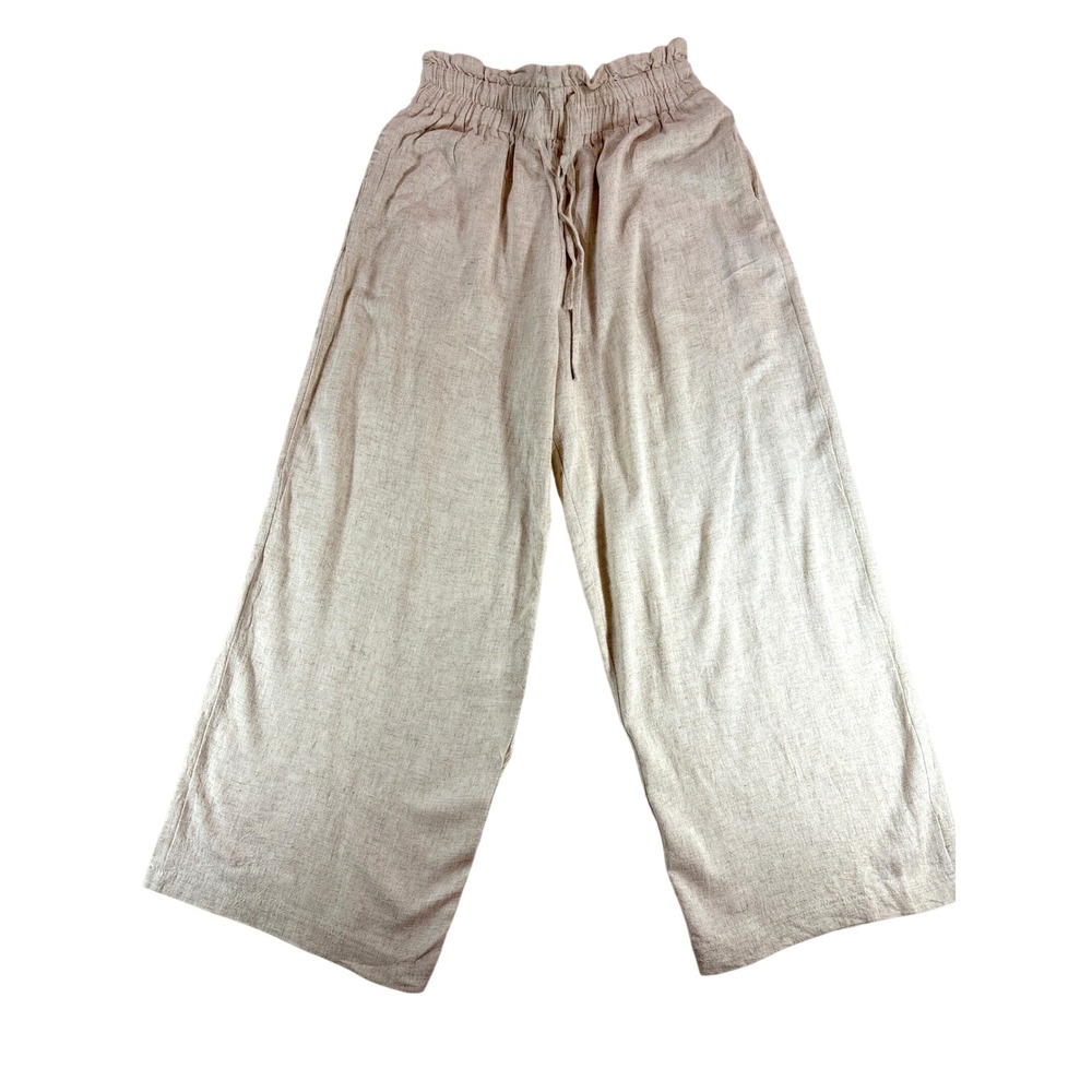 Petal & Pup Hawthorne Pants Beige Linen Cotton High Waist Capri Wide Leg Size 2